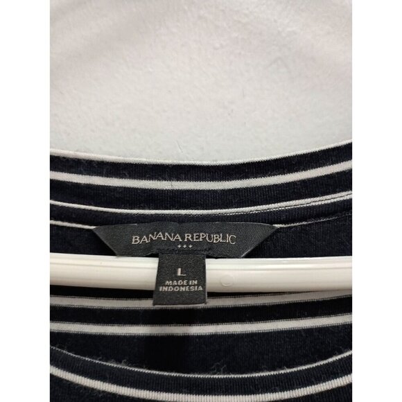 Banana Republic Womens T-Shirt Maxi Dress Large Black White Stripes Side Slit - Picture 6 of 11